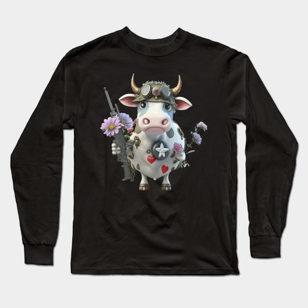The cow as a soldier is ready Long Sleeve T-Shirt by EUWO